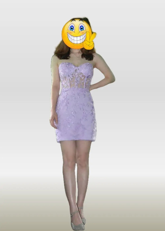 Mildred |Bodycon Sweetheart Corset Dress Pink Lace Homecoming Dress with Appliques - Purple - PromDressClub