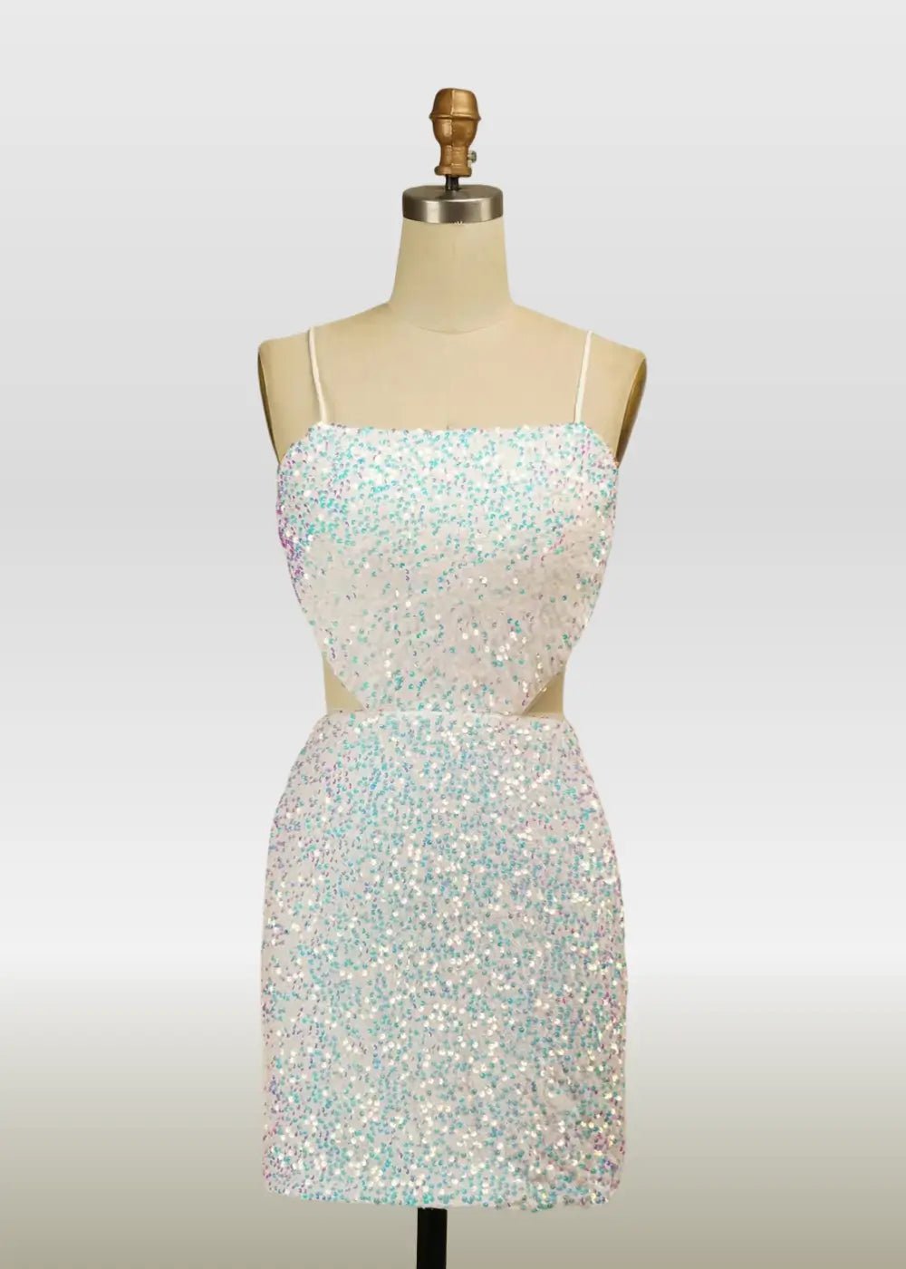 Marian |Bodycon White Square Backless Short/Mini Homecoming Dress with Sparkly Sequins - White - PromDressClub