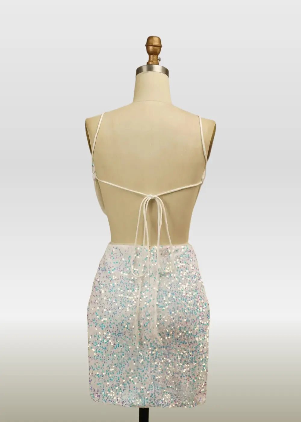 Marian |Bodycon White Square Backless Short/Mini Homecoming Dress with Sparkly Sequins - White - PromDressClub