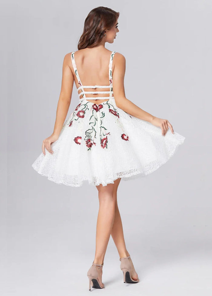 Boudicenia | Bold & Timeless White Homecoming Dress – Be Unforgettable This Fall - White Floral - PromDressClub
