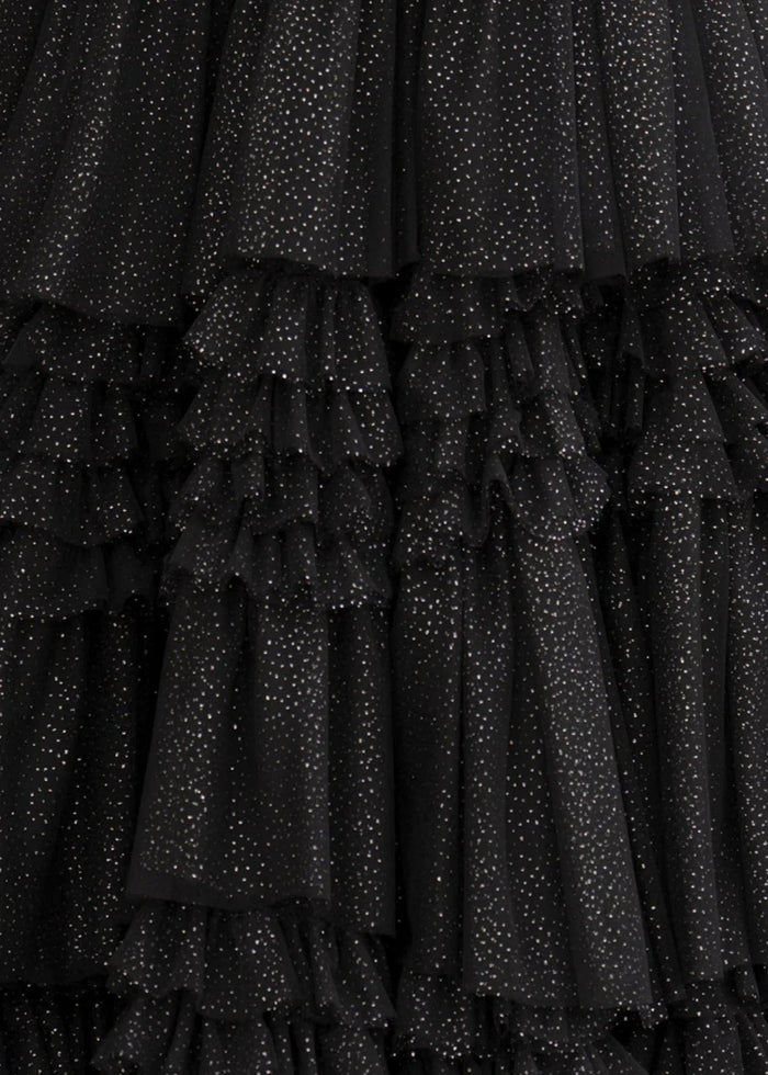 Bridget | Black Sage Green A Line Ruffle V Neck Prom Dress with Slit - Black - PromDressClub