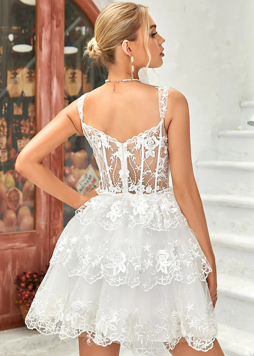 Bysen | Stunning Lavender Homecoming Dresses with Ruffles & Tiers - White - PromDressClub