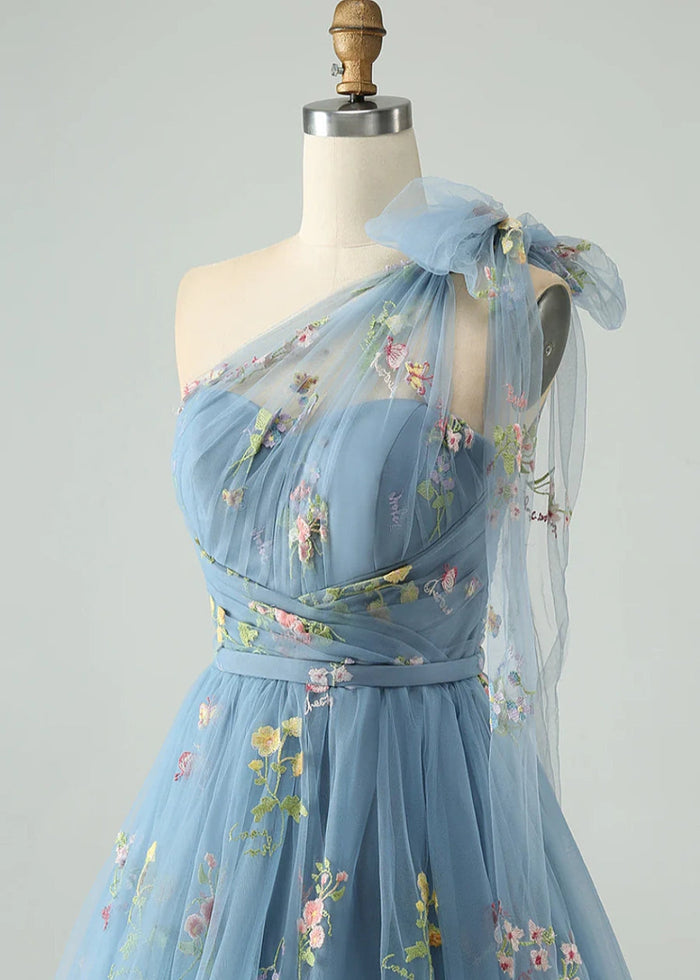 Byzantia | Discover Your Dream Blue Floral Homecoming Dress for Unforgettable Moments - Dusty Blue - PromDressClub