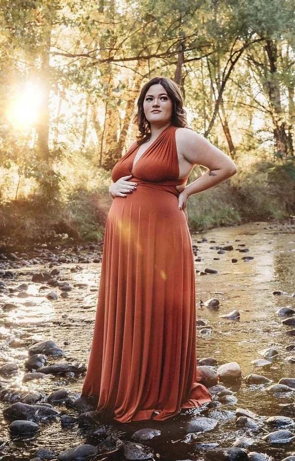 Charlotte | Romance Dreamer Infinity Maternity Orange Chiffon Maxi Bridesmaid Dress with Multiway Convertible - Price #price_variant_lowest# - Orange - PromDressClub