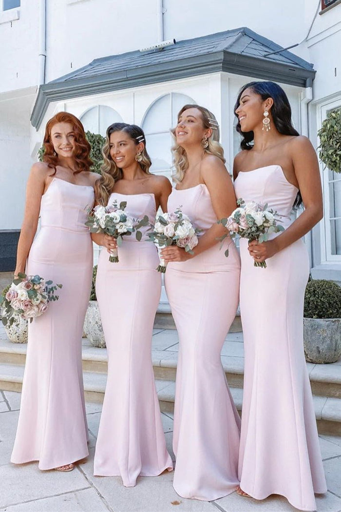 Stacey | Pink Bridesmaid Dress Floor - Length Strapless Mermaid - Pink - PromDressClub