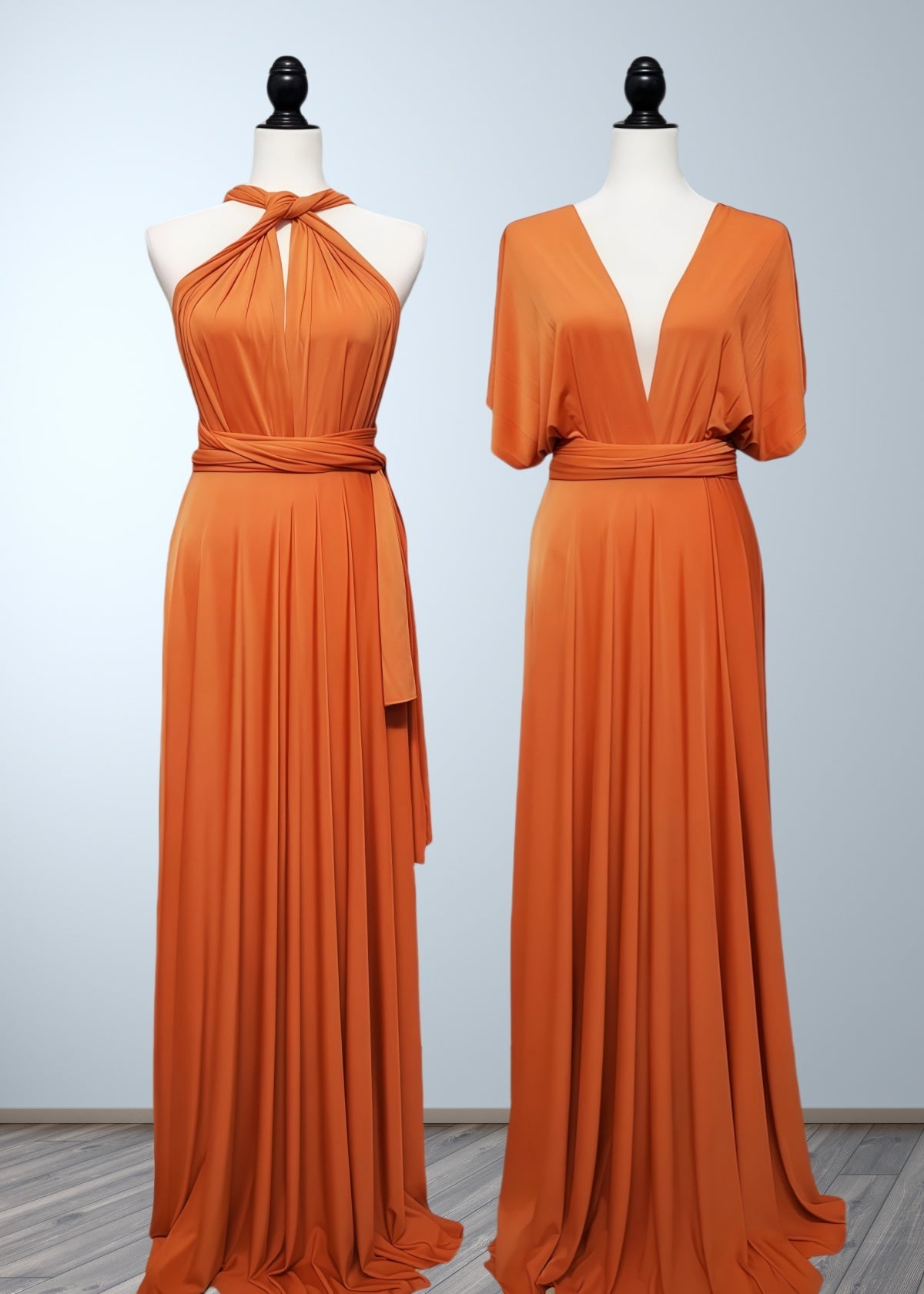 Cherry | Seriously Sensational Plus Size Infinity Rust Chiffon Maxi Bridesmaid Dress with Multiway Convertible - Price #price_variant_lowest# - Rust - PromDressClub