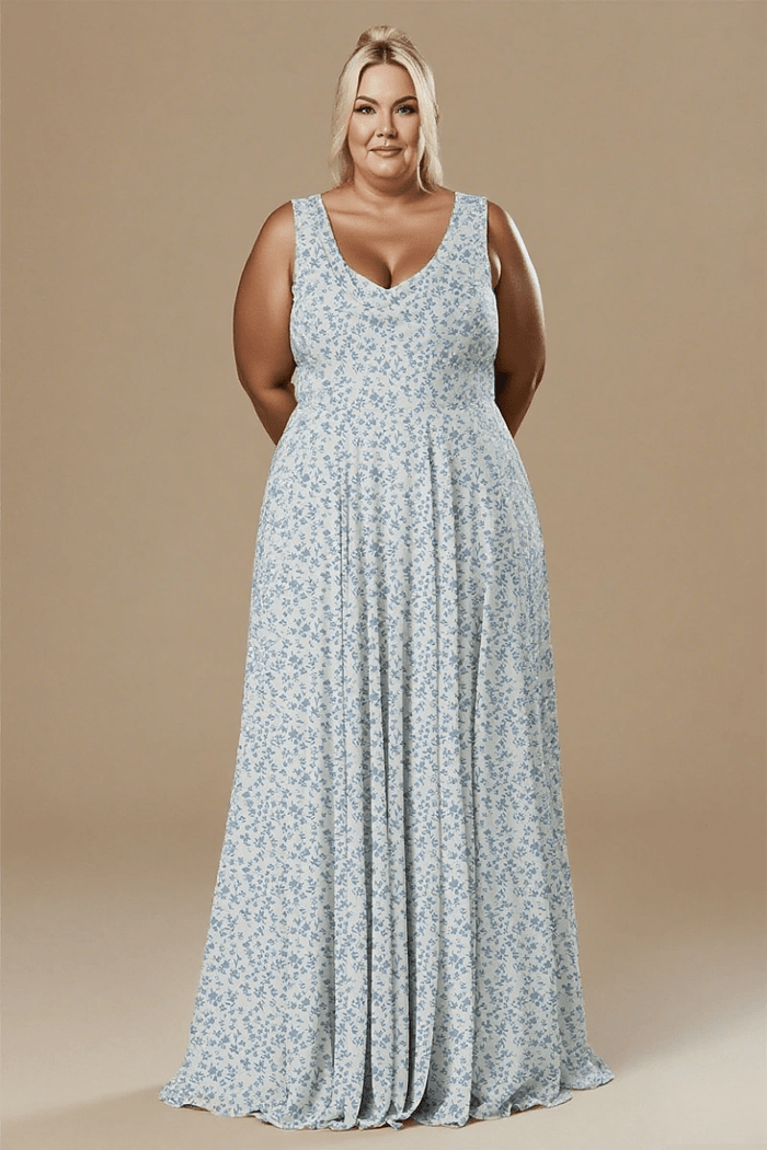 Chic Sensibility Blue and White Floral Bridesmaid Dress for Outdoor Elegance - Blue Floral - PromDressClub