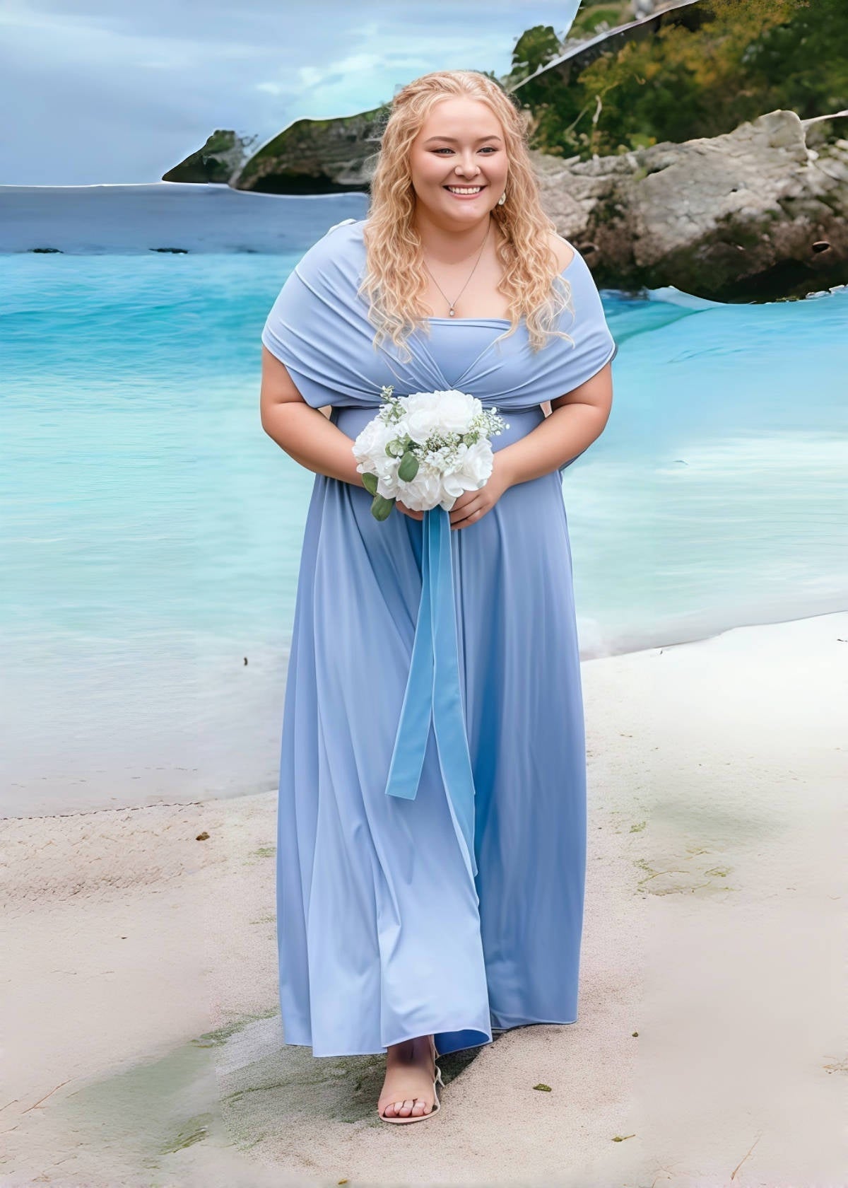 Chloe | Eternal Happiness Plus Size Convertible Chocolate Chiffon Bridesmaid Dress with Multiway Infinity - Price #price_variant_lowest# - Light Blue - PromDressClub
