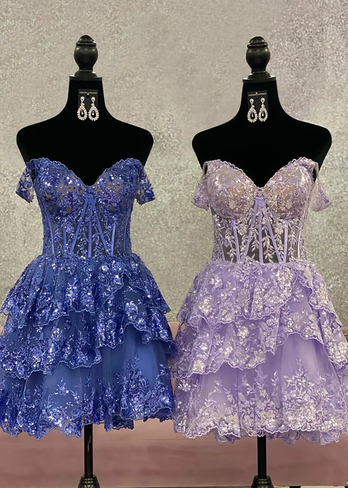 Christie |Sweetheart A - Line Tiered Red Short Homecoming Dress - Royal Blue - PromDressClub