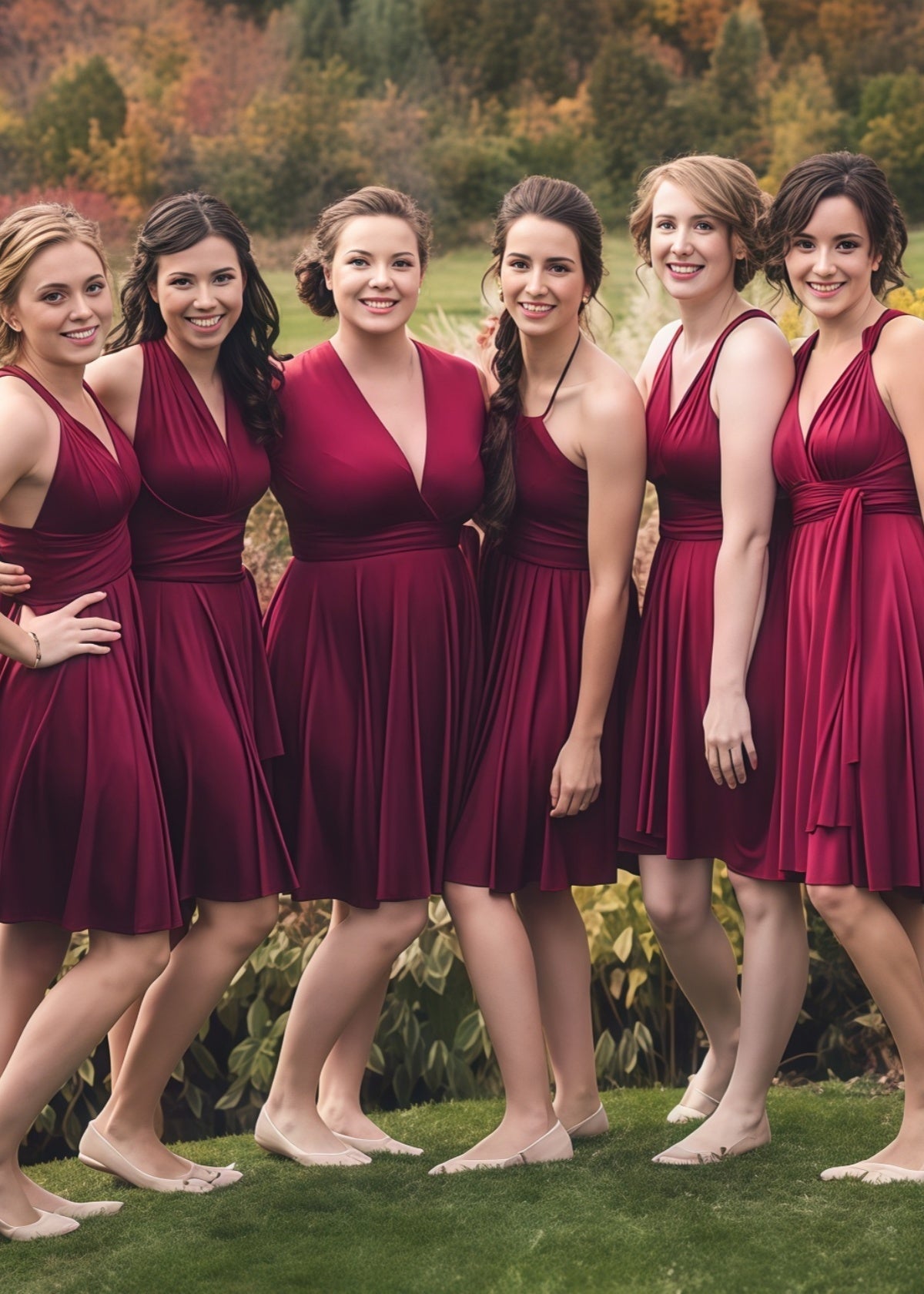 Christine | Immensely Glam Convertible Emerald Green Chiffon Mini Bridesmaid Dress with Multiway Infinity - Price #price_variant_lowest# - Burgundy - PromDressClub