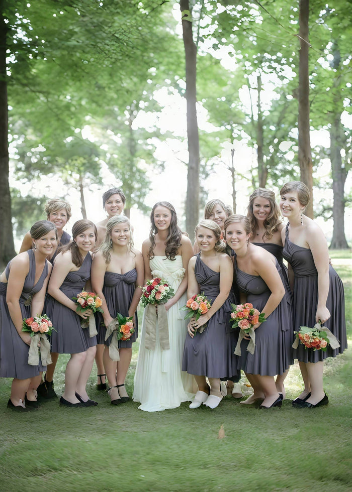 Christine | Immensely Glam Convertible Emerald Green Chiffon Mini Bridesmaid Dress with Multiway Infinity - Price #price_variant_lowest# - Grey - PromDressClub