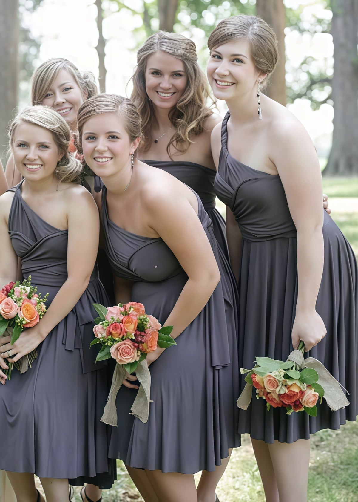 Christine | Immensely Glam Convertible Emerald Green Chiffon Mini Bridesmaid Dress with Multiway Infinity - Price #price_variant_lowest# - Grey - PromDressClub