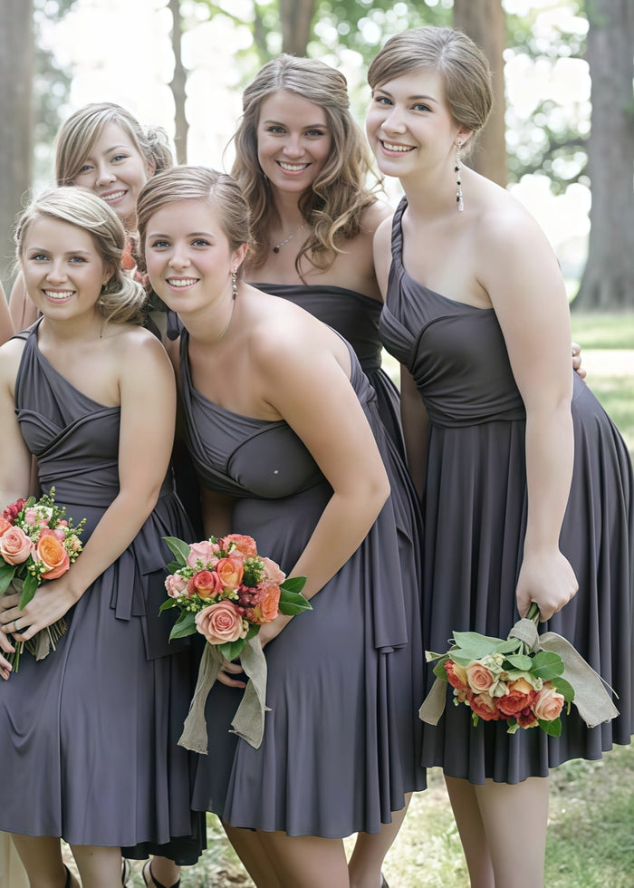 Christine | Immensely Glam Convertible Emerald Green Chiffon Mini Bridesmaid Dress with Multiway Infinity - Price #price_variant_lowest# - Grey - PromDressClub