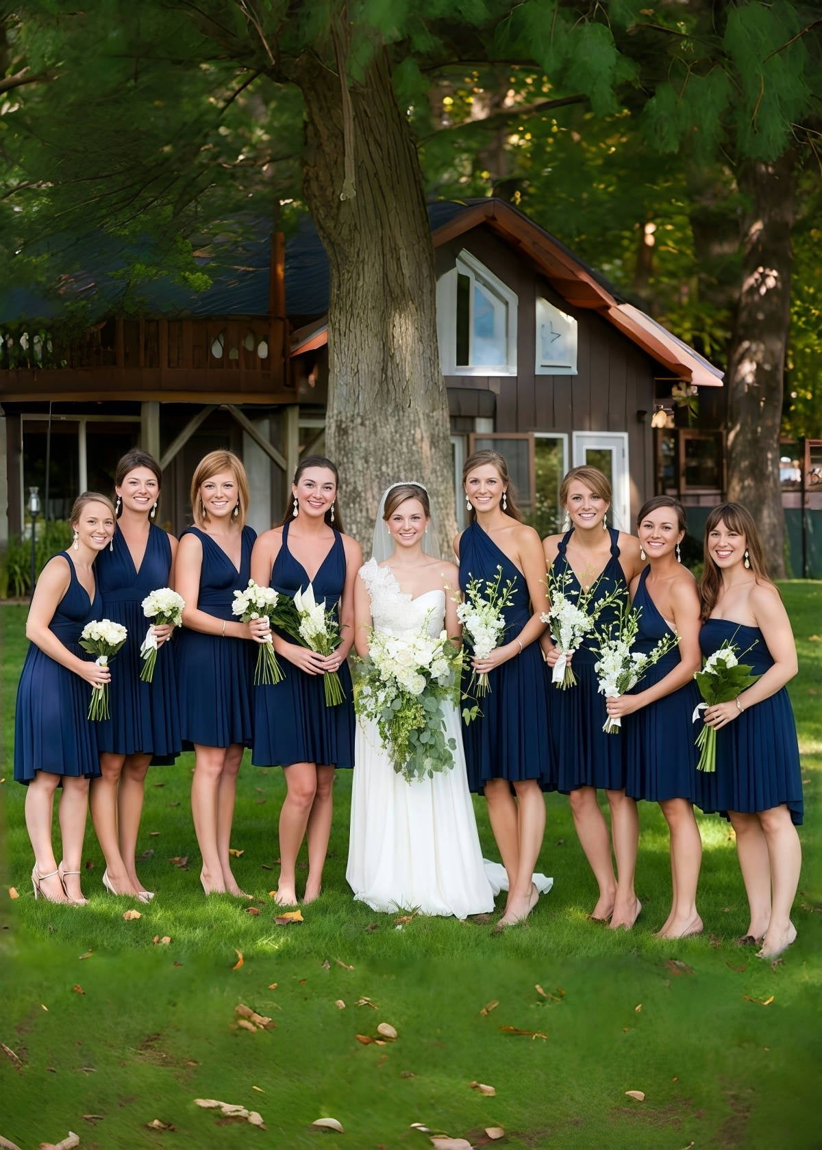 Christine | Immensely Glam Convertible Emerald Green Chiffon Mini Bridesmaid Dress with Multiway Infinity - Price #price_variant_lowest# - Navy Blue - PromDressClub