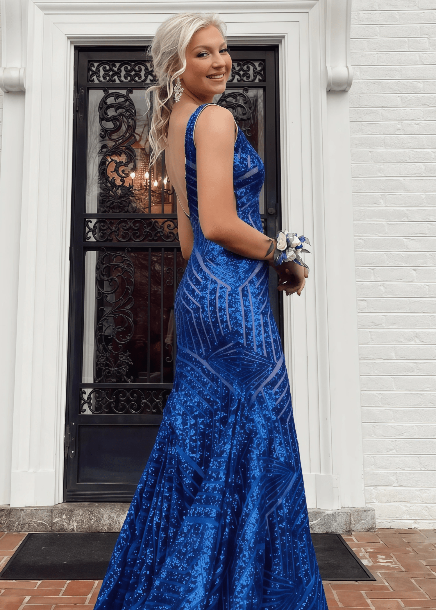 Claire | Emerald Green Silver Mermaid V Neck Corset Formal Dress with Sequins - Royal Blue - PromDressClub