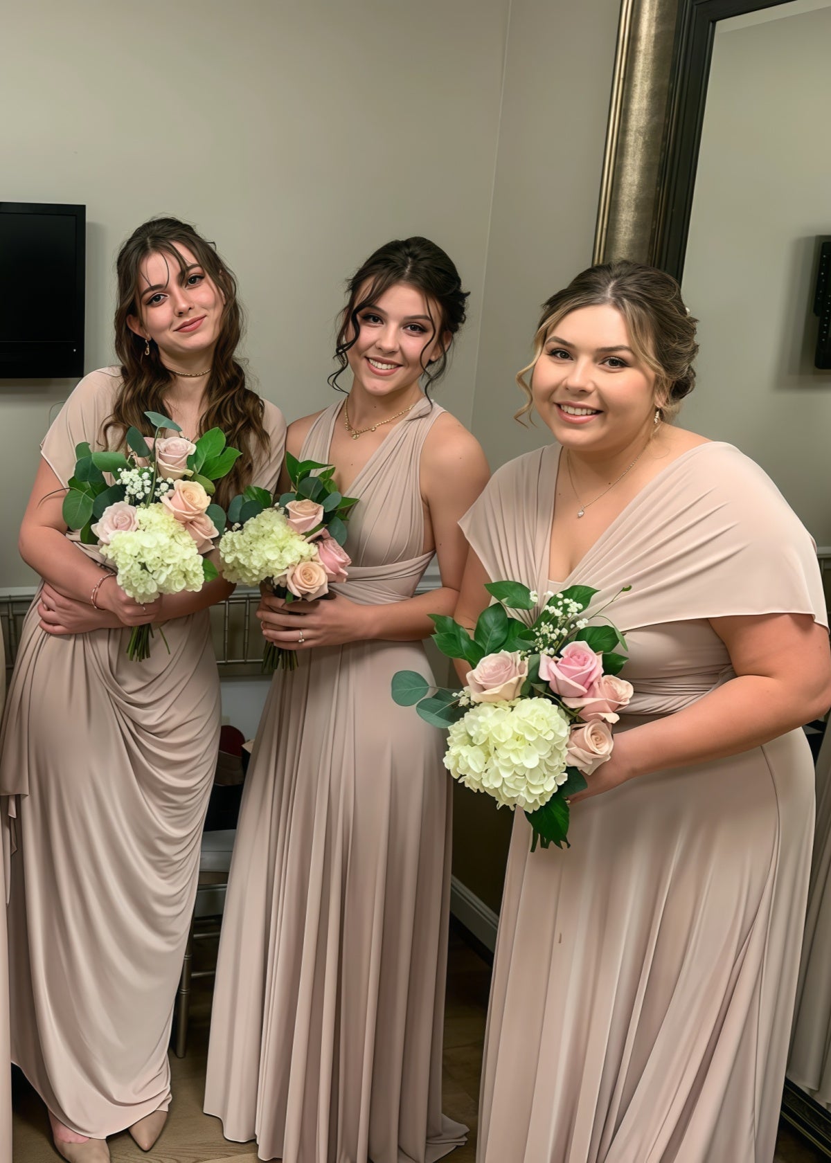 Cora | Most Beautiful Day Beige Champagne Infinity Chiffon Maxi Bridesmaid Dress with Multiway Convertible - Price #price_variant_lowest# - Beige - PromDressClub