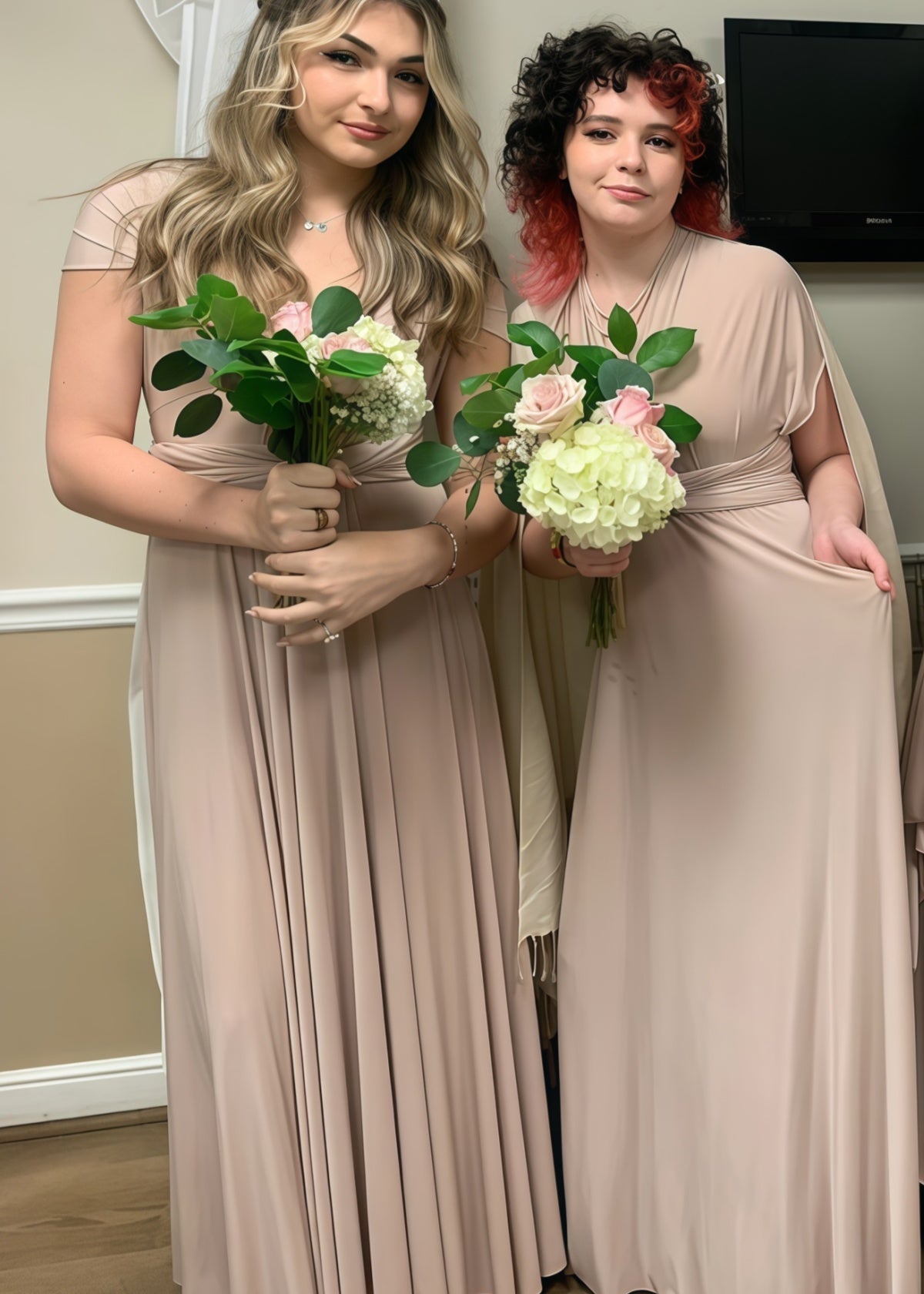 Cora | Most Beautiful Day Beige Champagne Infinity Chiffon Maxi Bridesmaid Dress with Multiway Convertible - Price #price_variant_lowest# - Beige - PromDressClub