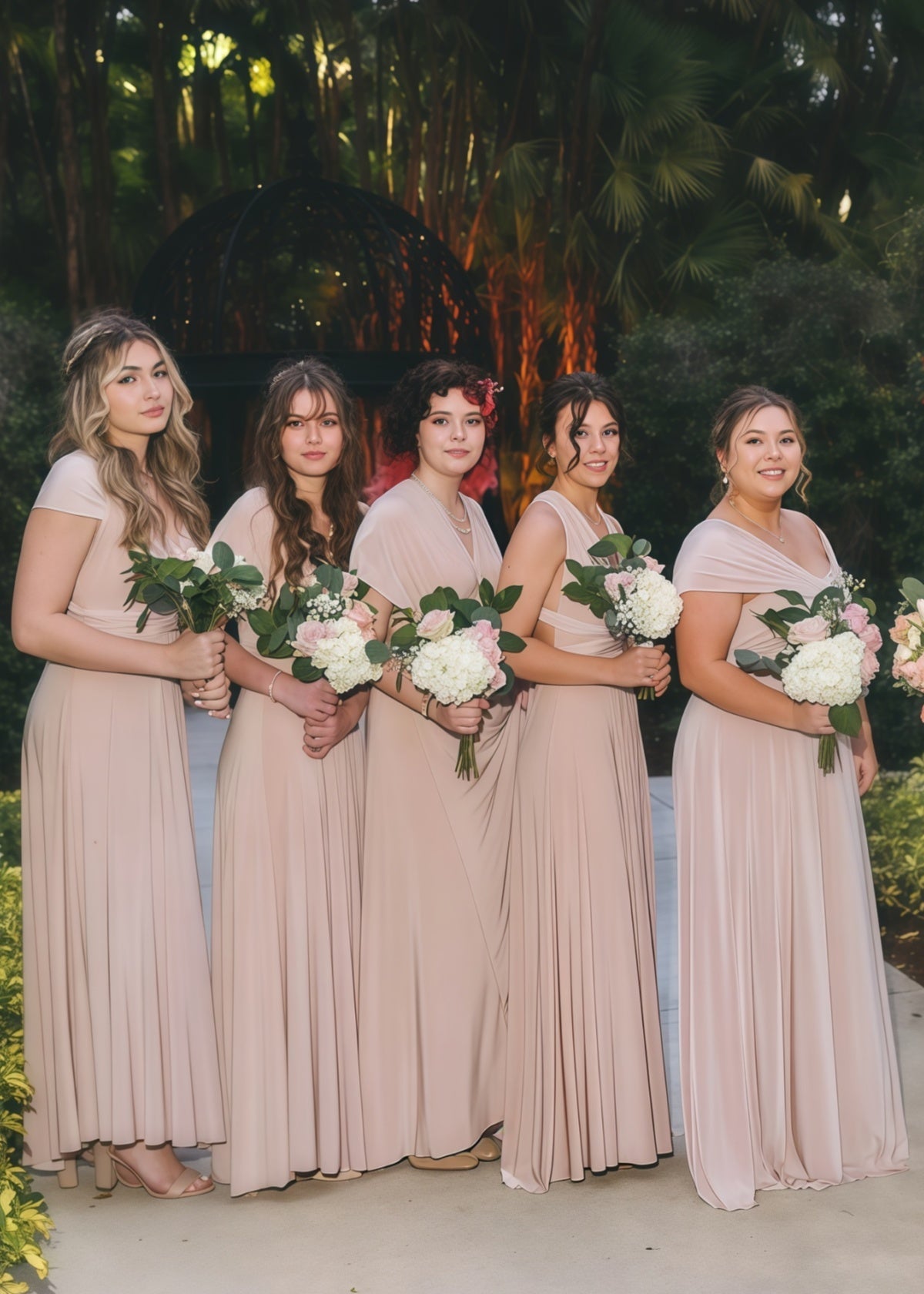 Cora | Most Beautiful Day Beige Champagne Infinity Chiffon Maxi Bridesmaid Dress with Multiway Convertible - Price #price_variant_lowest# - Champagne - PromDressClub