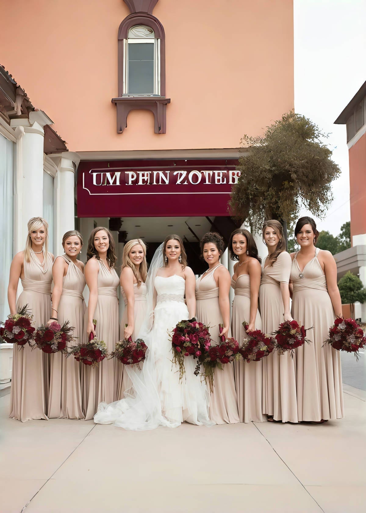 Cora | Most Beautiful Day Beige Champagne Infinity Chiffon Maxi Bridesmaid Dress with Multiway Convertible - Price #price_variant_lowest# - Champagne - PromDressClub