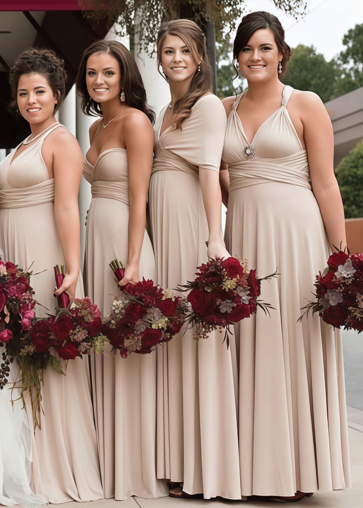 Cora | Most Beautiful Day Beige Champagne Infinity Chiffon Maxi Bridesmaid Dress with Multiway Convertible - Price #price_variant_lowest# - Champagne - PromDressClub