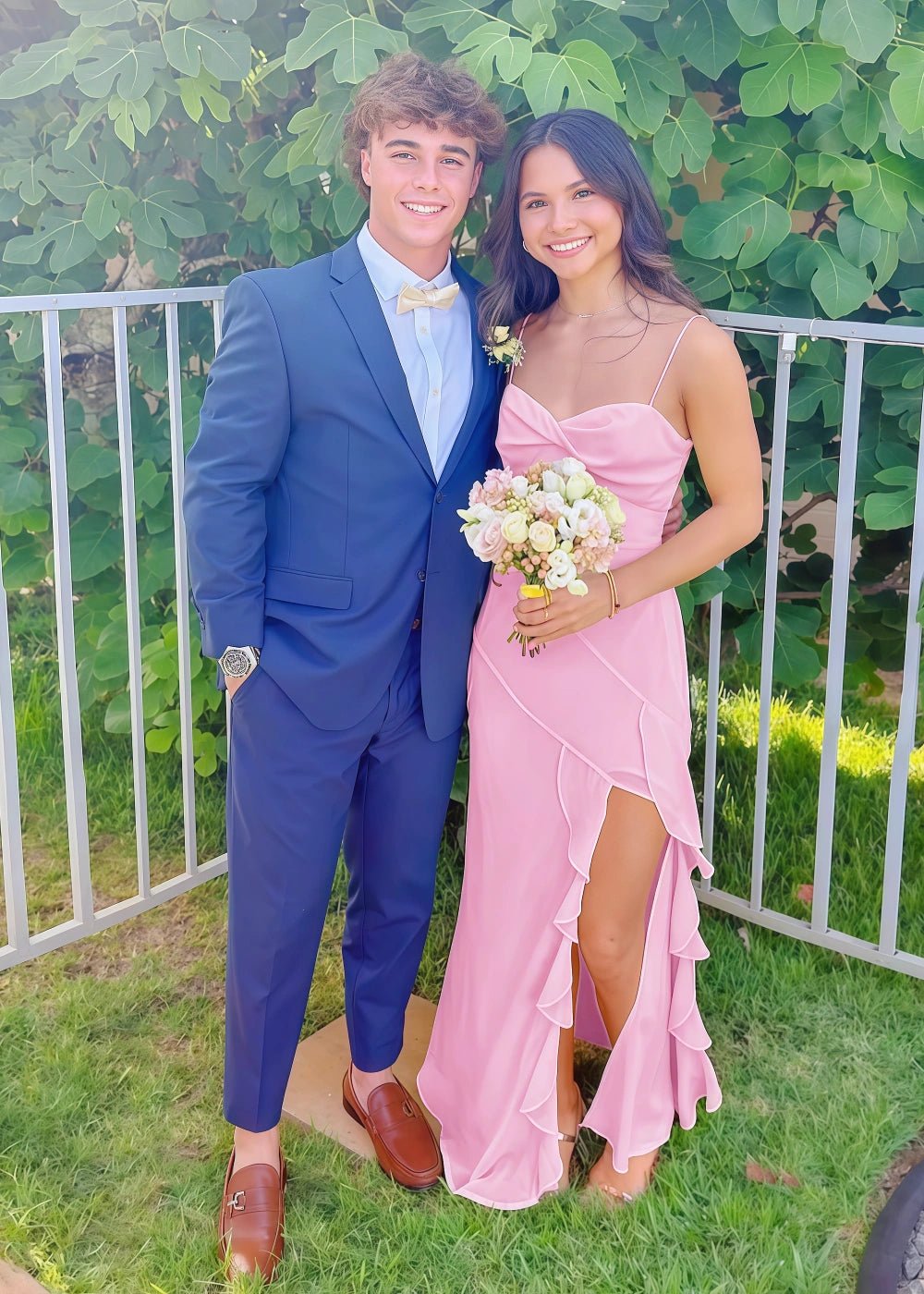 Cordelia | Stunning Yellow Chiffon Slit Prom Dress with Ruffles – Your Show - Stopper for Prom Night - Light Pink - PromDressClub