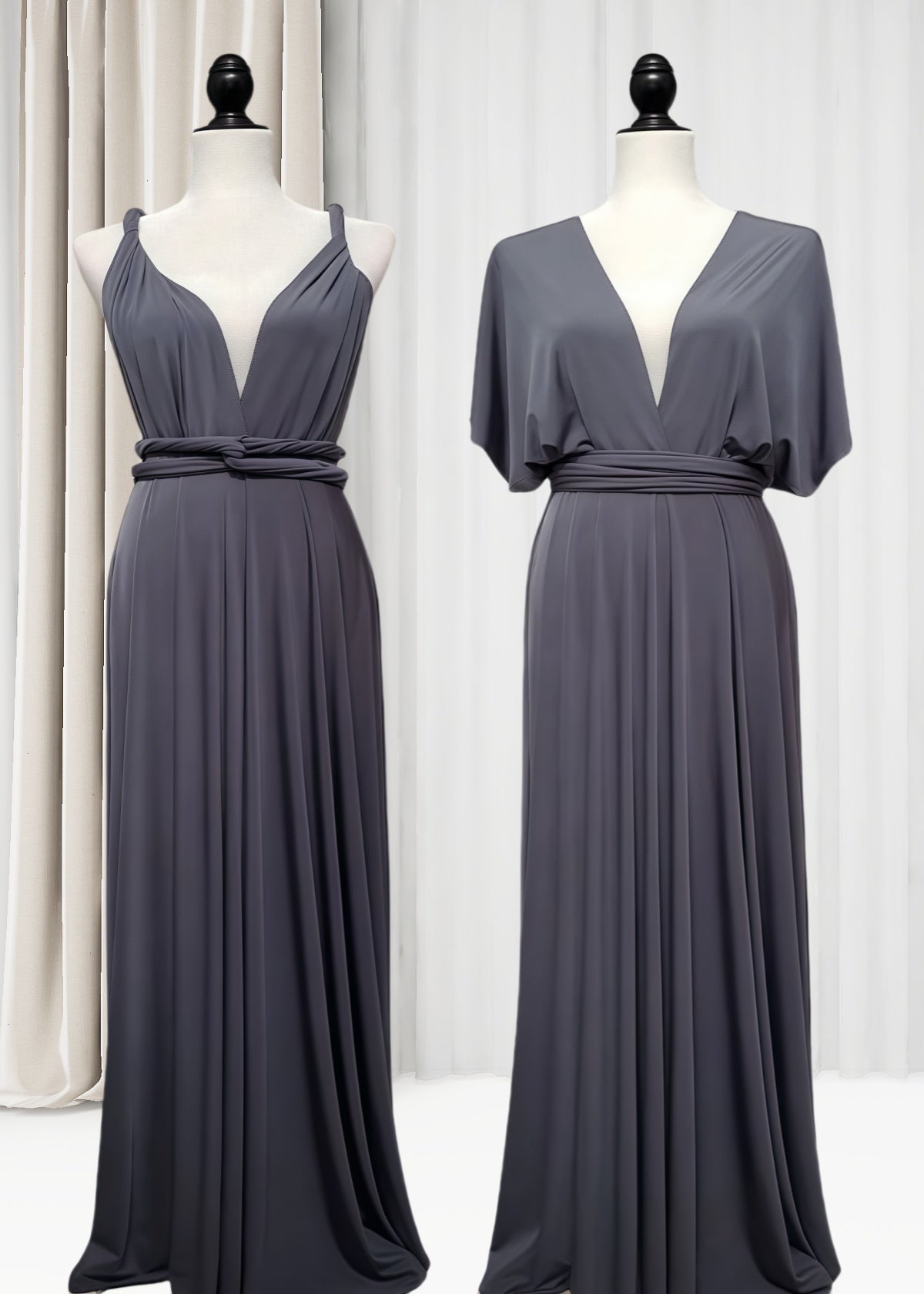 Crystal | Purely Elegant Infinity Dark Grey Chiffon Maxi Bridesmaid Dress with Multiway Convertible - Price #price_variant_lowest# - Dark Grey - PromDressClub