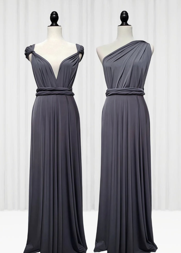 Crystal | Purely Elegant Infinity Dark Grey Chiffon Maxi Bridesmaid Dress with Multiway Convertible - Price #price_variant_lowest# - Dark Grey - PromDressClub