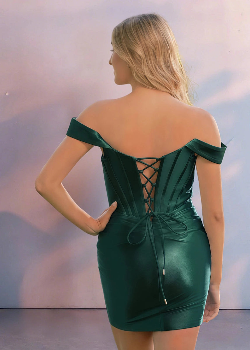 Cygneta | Command Attention: Royal Blue Homecoming Dress With Corset & Pleats - Dark Green - PromDressClub