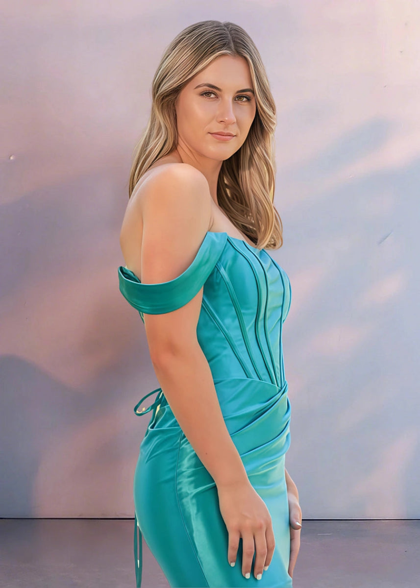 Cygneta | Command Attention: Royal Blue Homecoming Dress With Corset & Pleats - Turquoise - PromDressClub