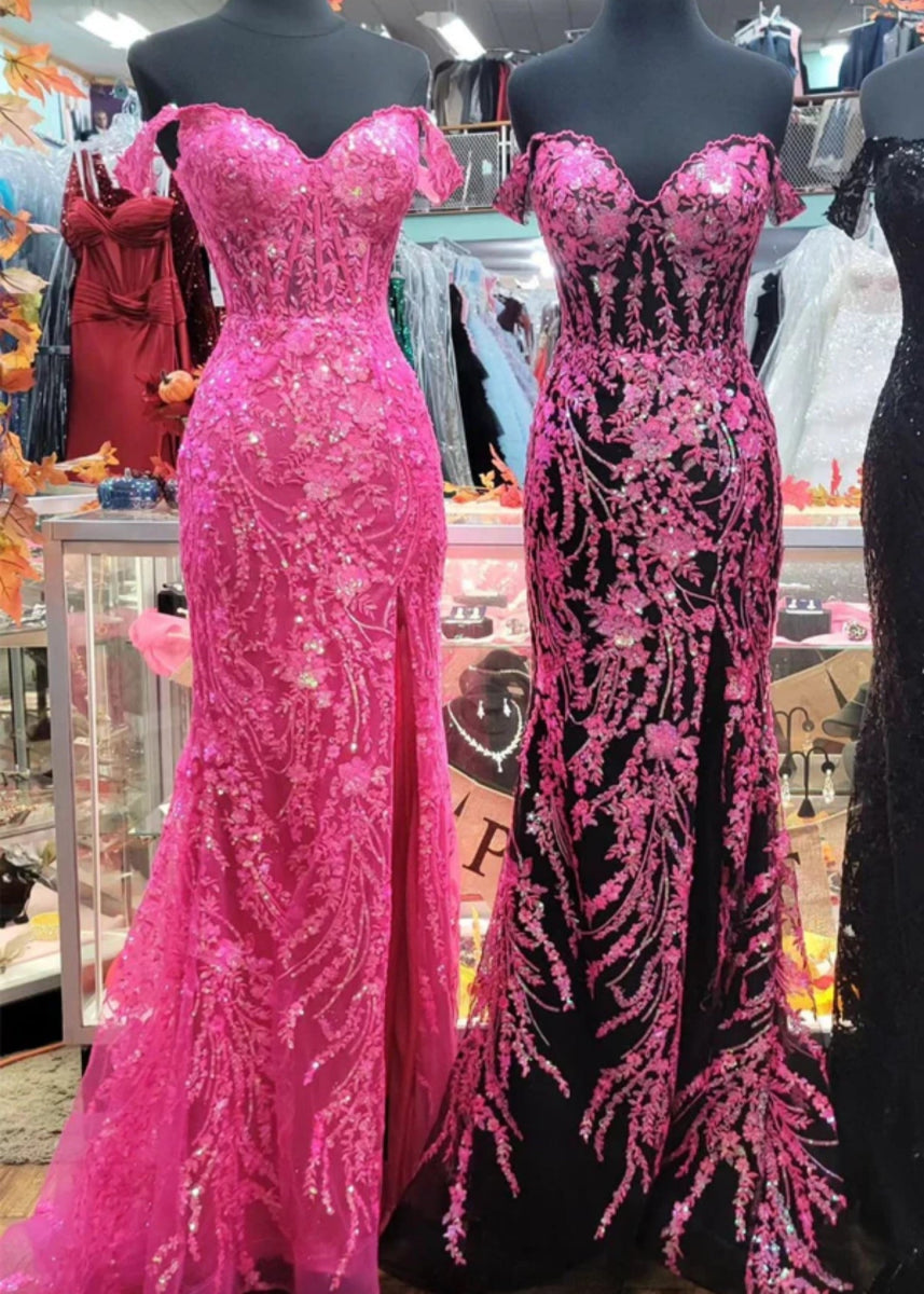 Cynthia | Off the Shoulder Gold Mermaid Sequin Corset Prom Dress with Slit - Dusty Blue - PromDressClub