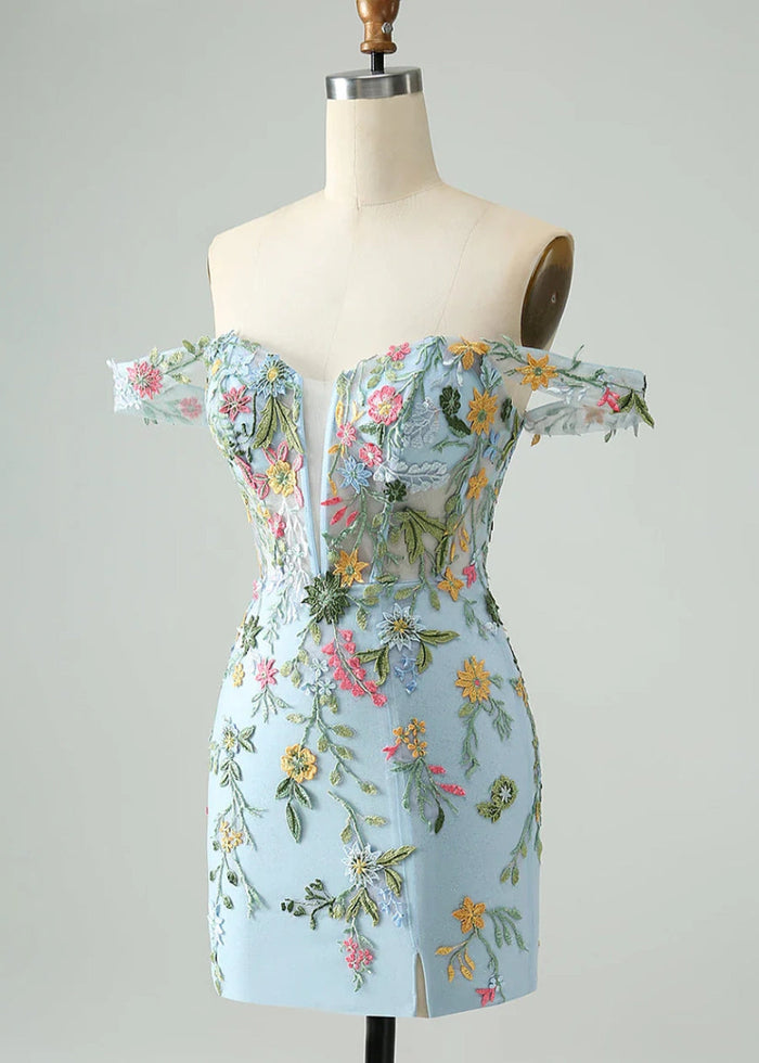 Dagnija | Transform Your Homecoming Look with This Stunning Blue Dress - Light Blue Floral - PromDressClub