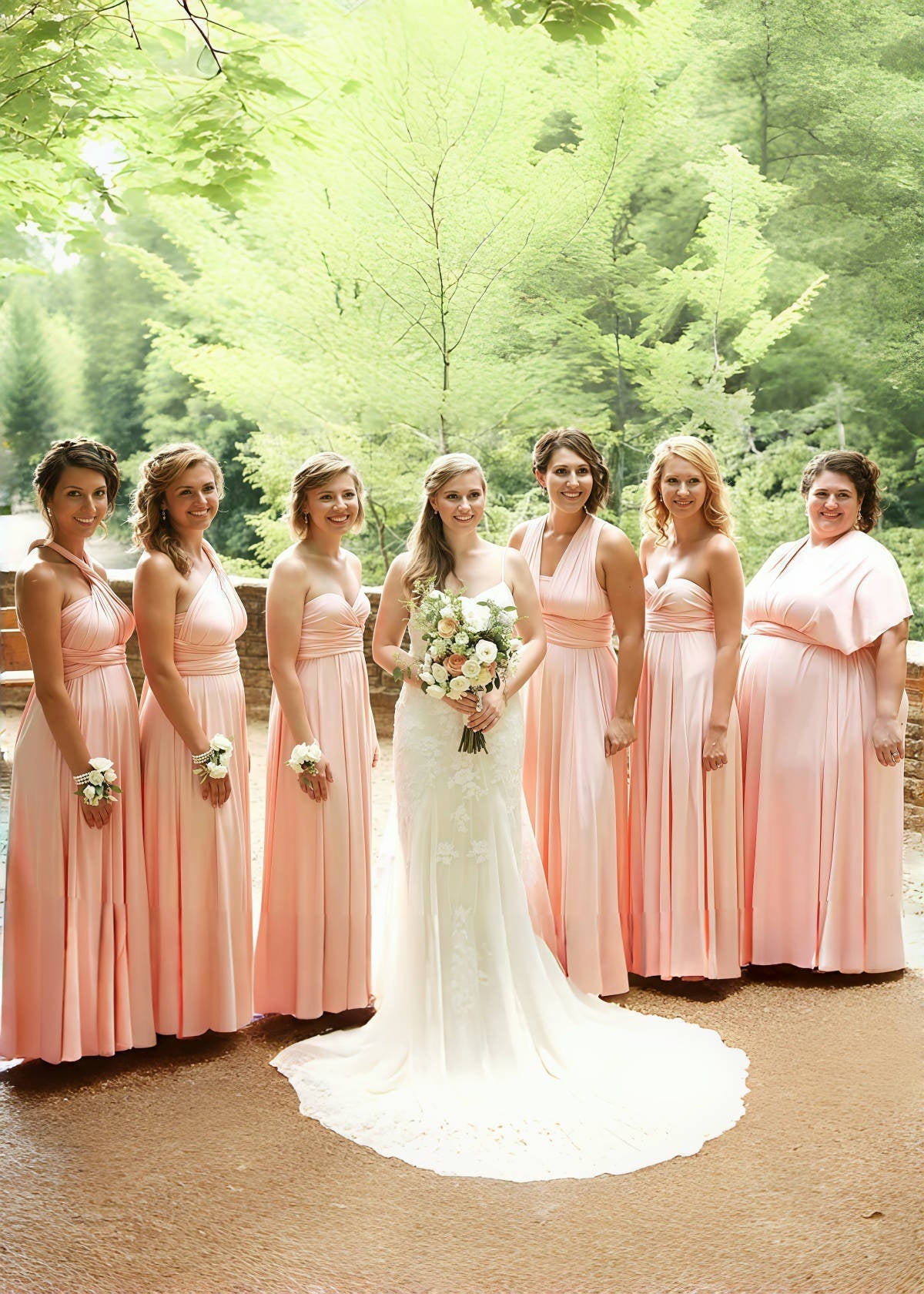 Daisy | Bria Maternity Infinity Blush Chiffon Maxi Bridesmaid Dress with Multiway Convertible - Price #price_variant_lowest# - Peach - PromDressClub