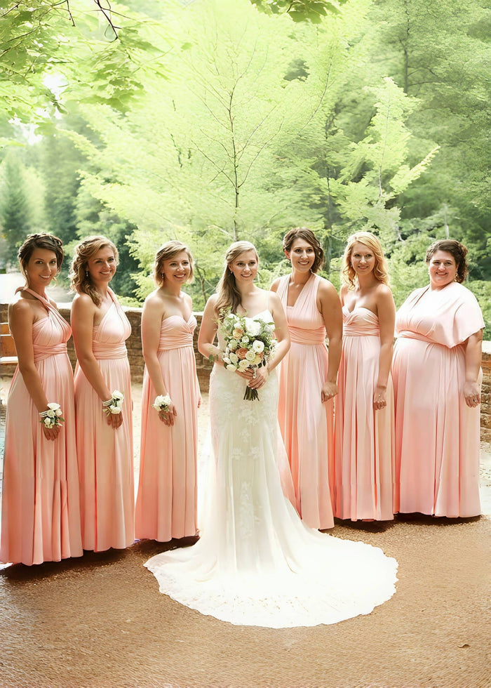 Daisy | Bria Maternity Infinity Blush Chiffon Maxi Bridesmaid Dress with Multiway Convertible - Price #price_variant_lowest# - Peach - PromDressClub