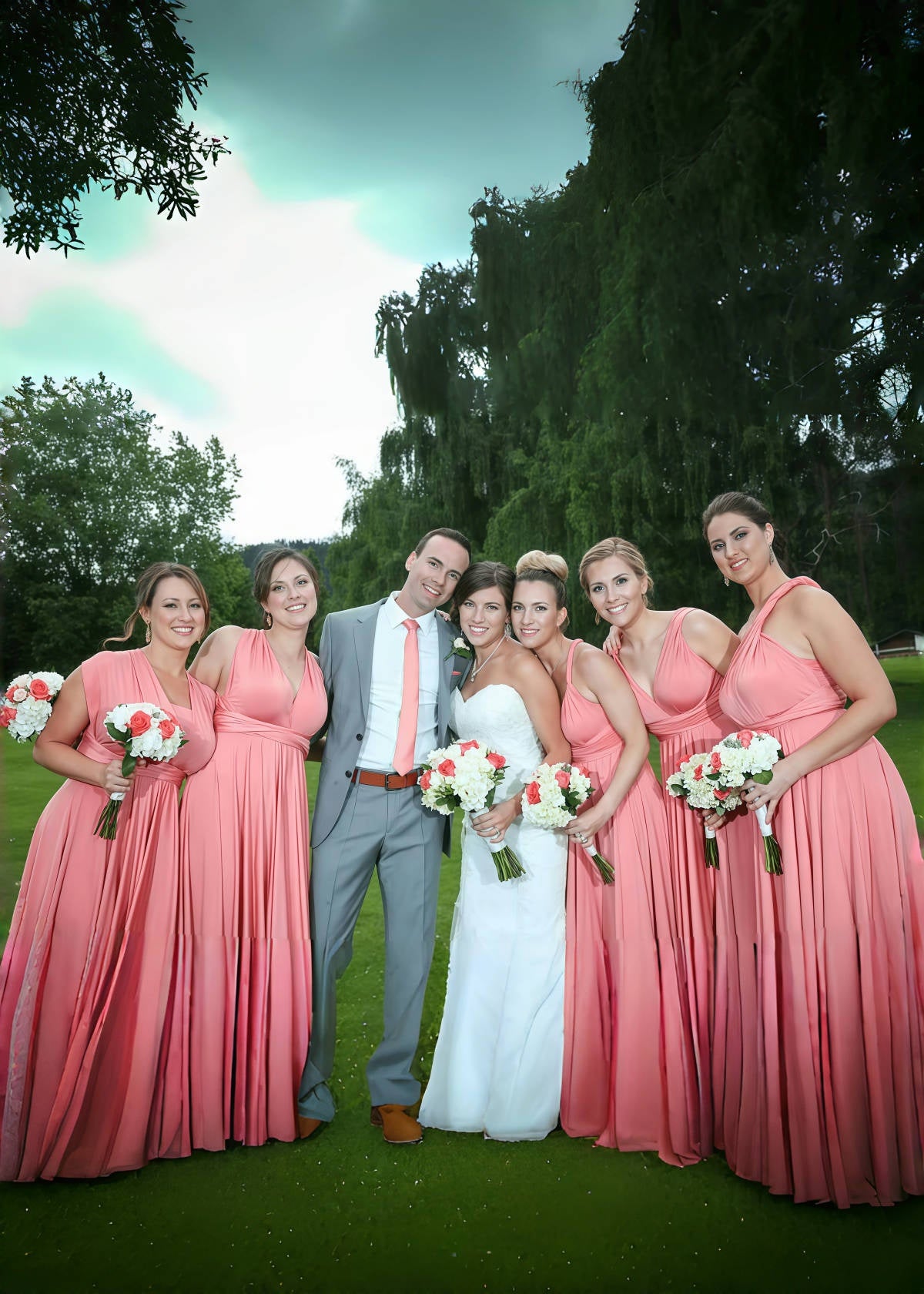 Dana | Epitome of Allure Infinity Peach Coral Chiffon Maxi Birdesmaid Dress wirth Multiway Convertible - Price #price_variant_lowest# - Peach - PromDressClub