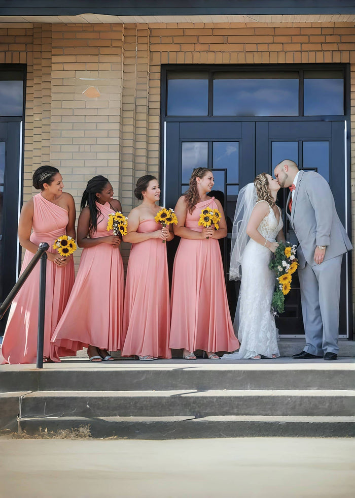 Dana | Epitome of Allure Infinity Peach Coral Chiffon Maxi Birdesmaid Dress wirth Multiway Convertible - Price #price_variant_lowest# - Peach - PromDressClub