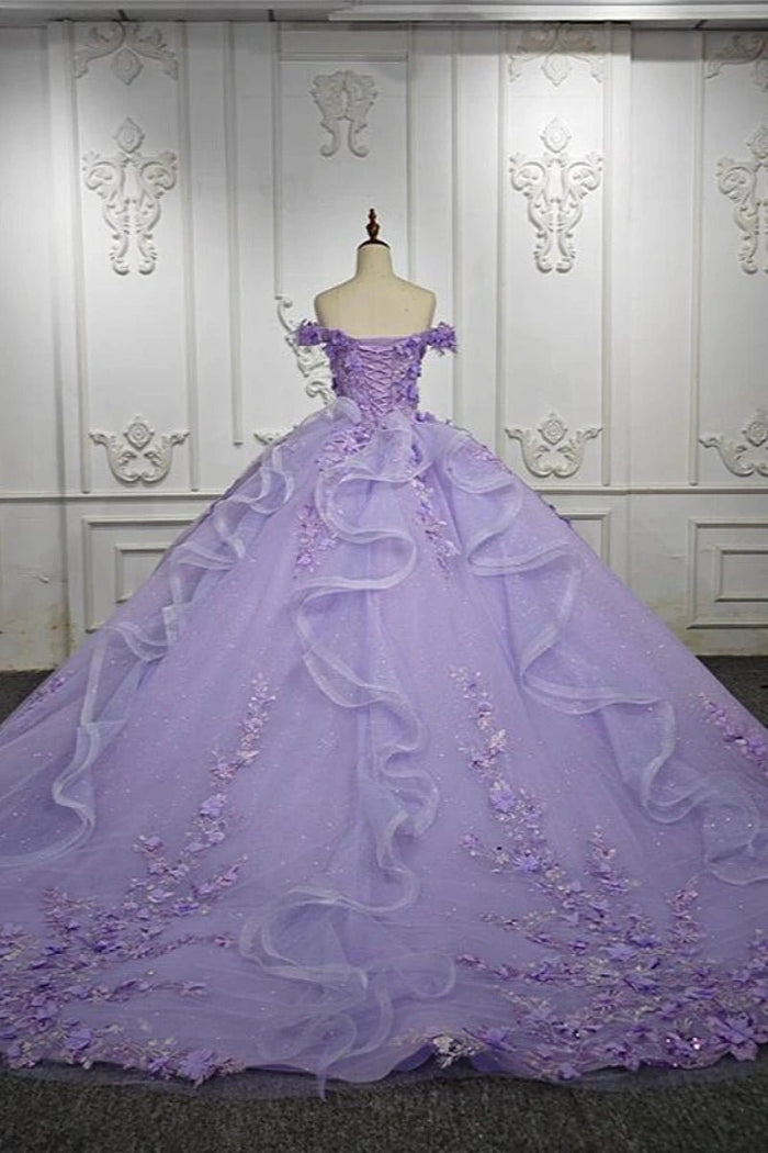 Daphne | Exquisite Lilac Flower Beaded Quinceanera Dresses for Unforgettable Moments - Lilac - PromDressClub