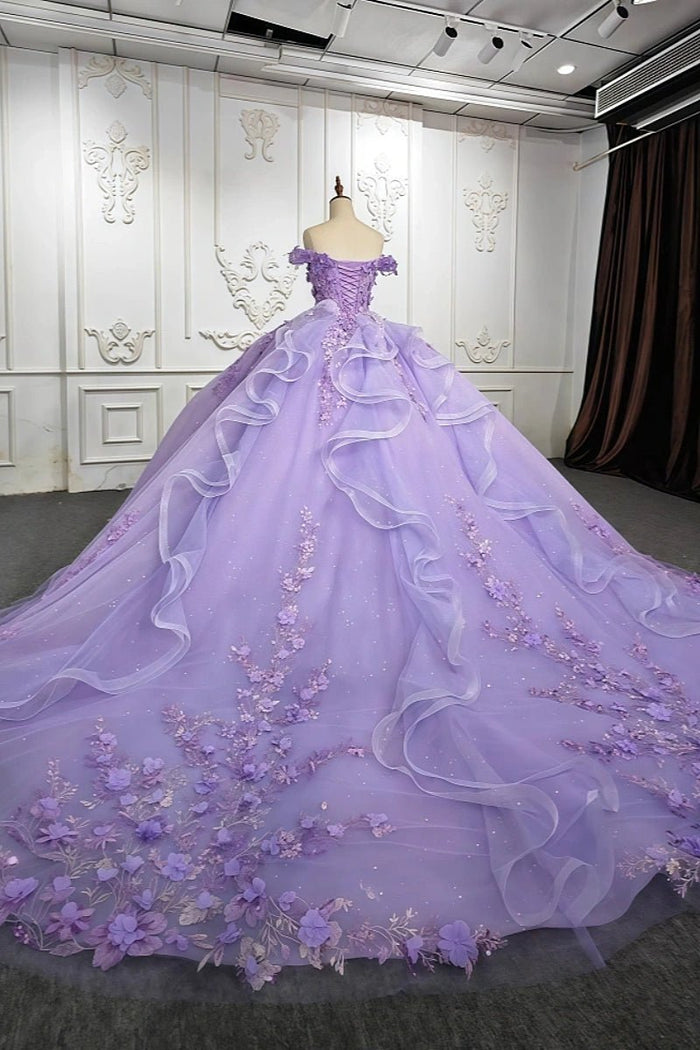Daphne | Exquisite Lilac Flower Beaded Quinceanera Dresses for Unforgettable Moments - Lilac - PromDressClub