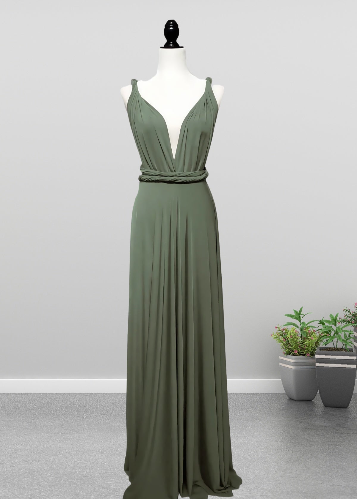 Dawn | Romance Convertible Light Olive Green Maxi Bridesmaid Dress with Multiway Infinity - Price #price_variant_lowest# - Olive Green - PromDressClub