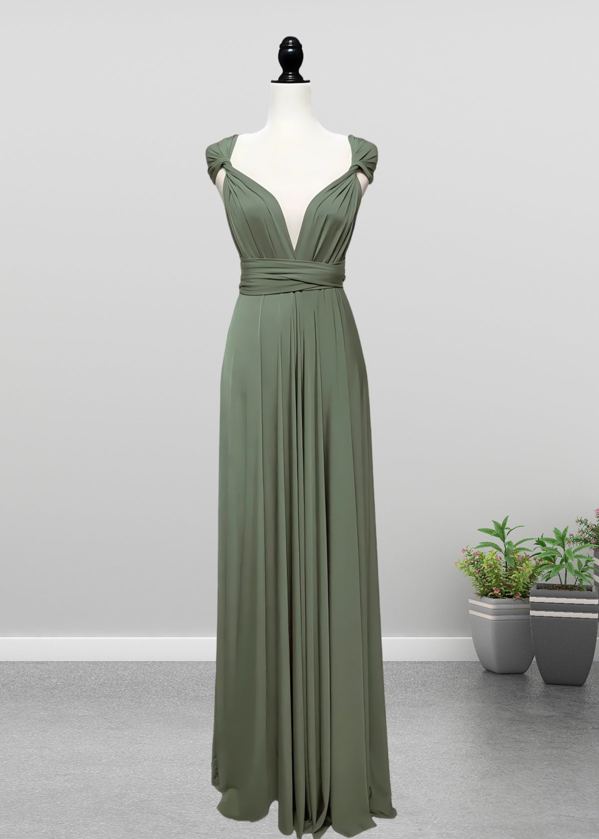 Dawn | Romance Convertible Light Olive Green Maxi Bridesmaid Dress with Multiway Infinity - Price #price_variant_lowest# - Olive Green - PromDressClub