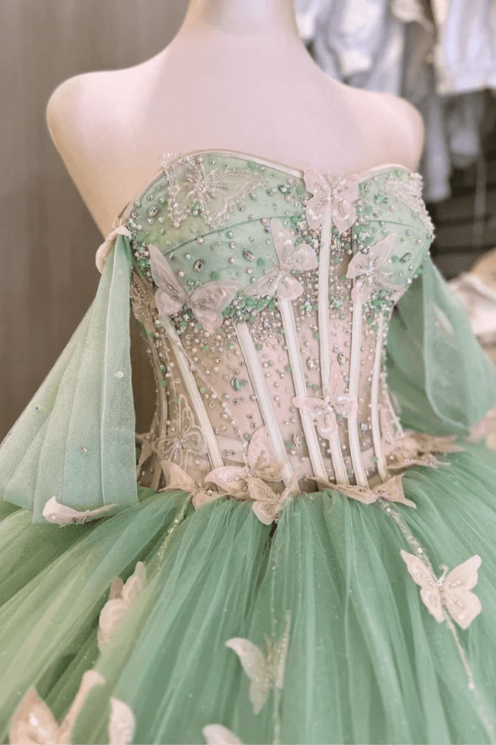 Dawn | Stunning Sage Green Butterfly Quinceanera Dresses with Bows – Perfect for Special Occasions - Sage - PromDressClub