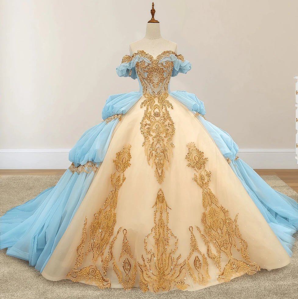 Deborah | Stunning Blue and Gold Quinceanera Dresses for Your Special Day - Light Blue - PromDressClub