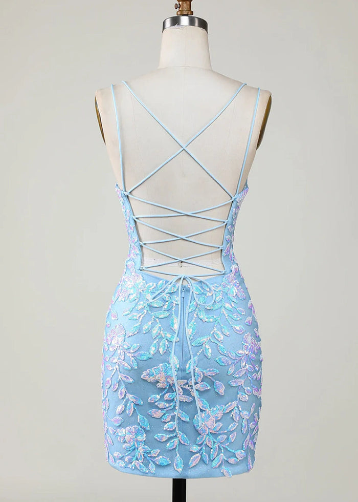 Deianira | Discover Your Dream Sequin Homecoming Dress for a Memorable Night - Light Blue - PromDressClub
