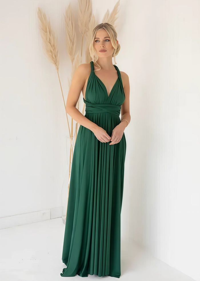 Deirdre | Epitome of Allure Infinity Emerald Green Chiffon Maxi Bridesmaid Dress with Multiway Convertibl - Price #price_variant_lowest# - Emerald Green - PromDressClub