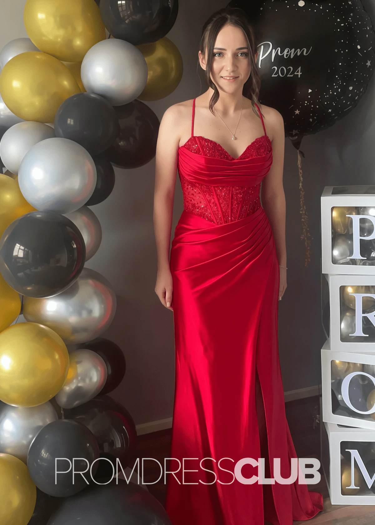 Deirdre |Royal Blue Prom Dresses Long Mermaid Sweetheart Sparkly Corset Pleated with Slit - Red - PromDressClub