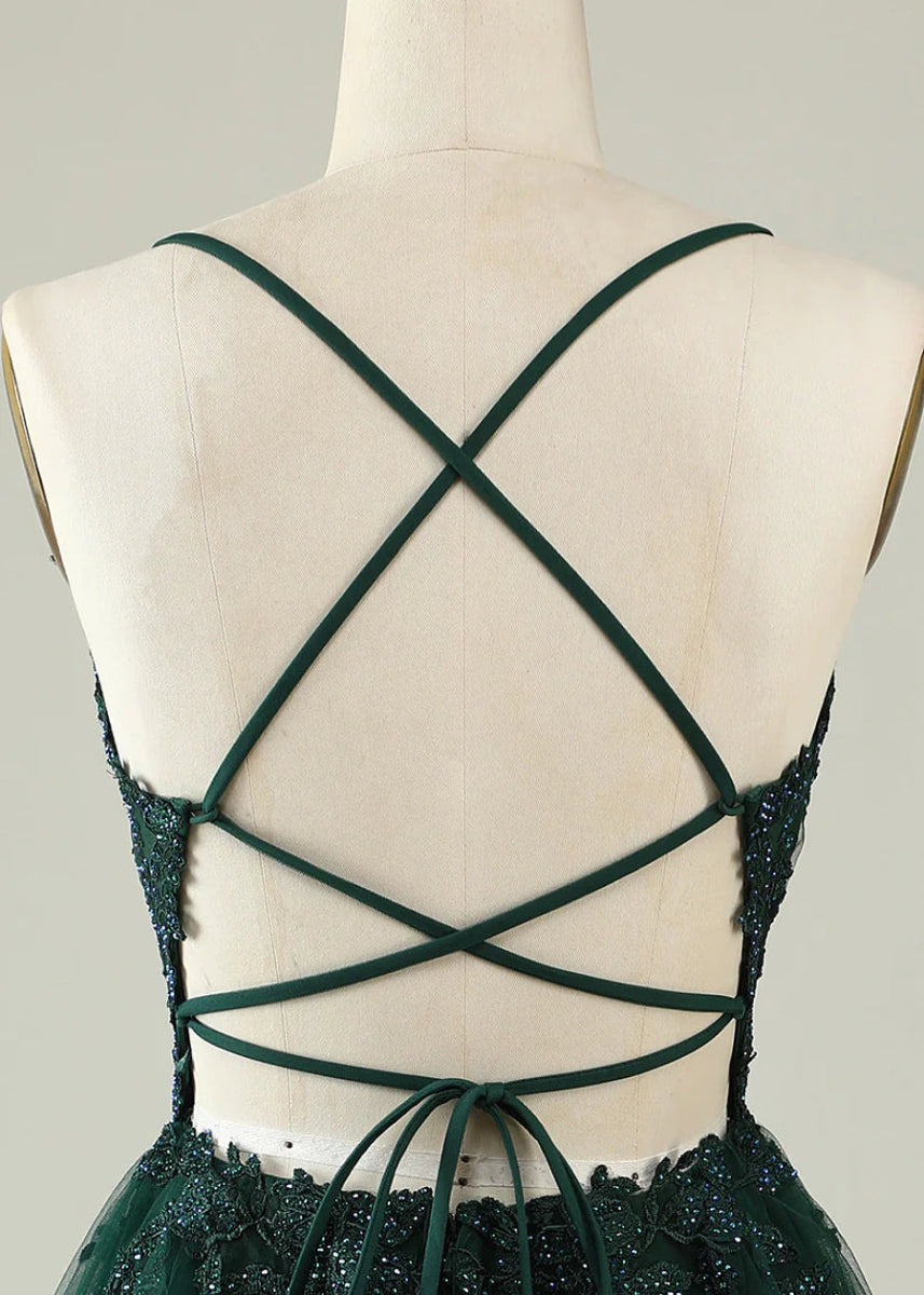 Deledda | Discover Your Dream Rose Gold Homecoming Dress - Sparkle in Style! - Dark Green - PromDressClub