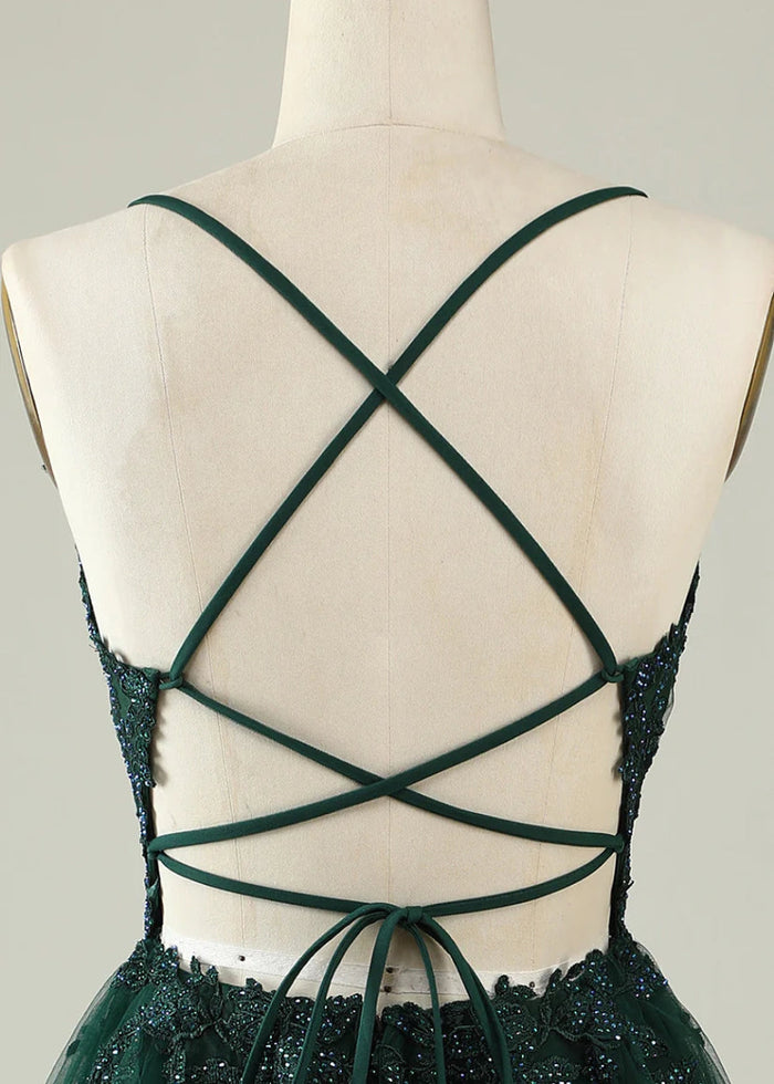 Deledda | Discover Your Dream Rose Gold Homecoming Dress - Sparkle in Style! - Dark Green - PromDressClub