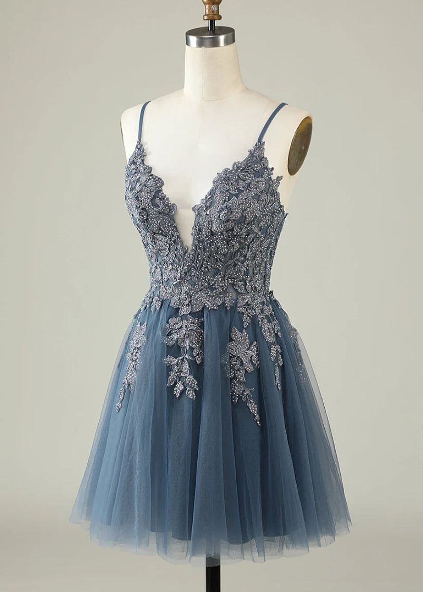 Deledda | Discover Your Dream Rose Gold Homecoming Dress - Sparkle in Style! - Dusty Blue - PromDressClub