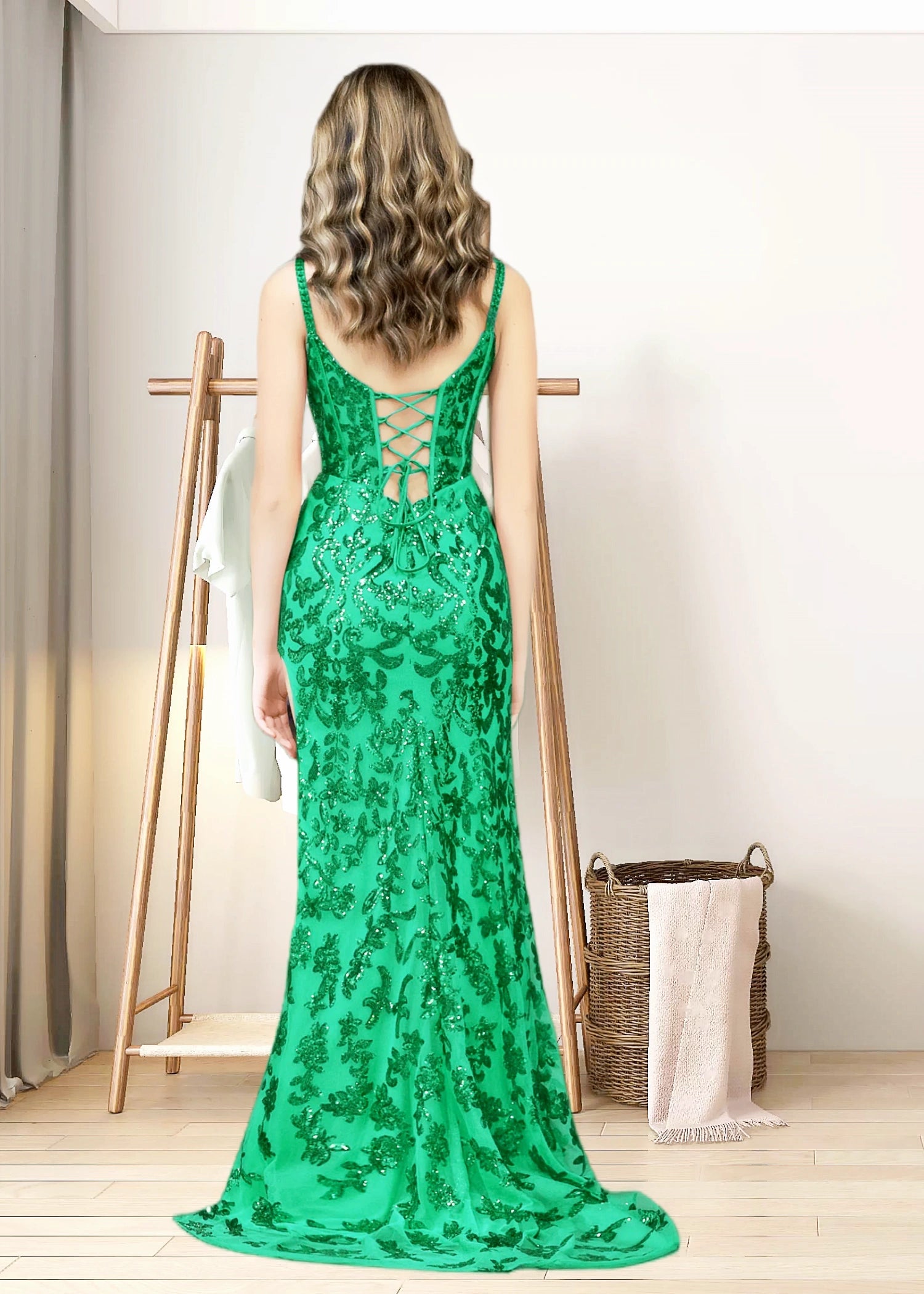 Diana | Black and Purple Mermaid Sequin Corset Prom Dress with Slit - Emerald Green - PromDressClub