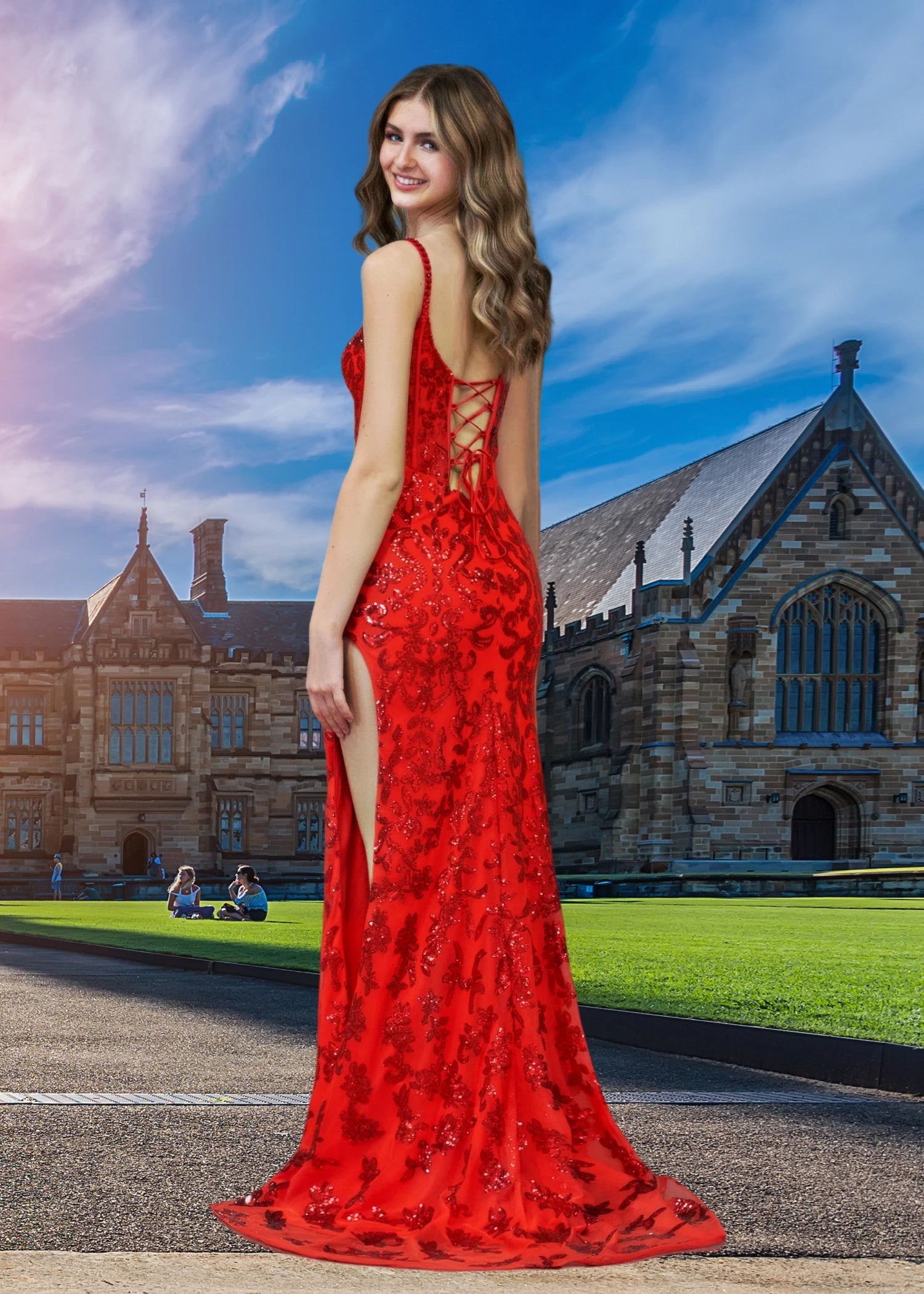 Diana | Black and Purple Mermaid Sequin Corset Prom Dress with Slit - Red - PromDressClub