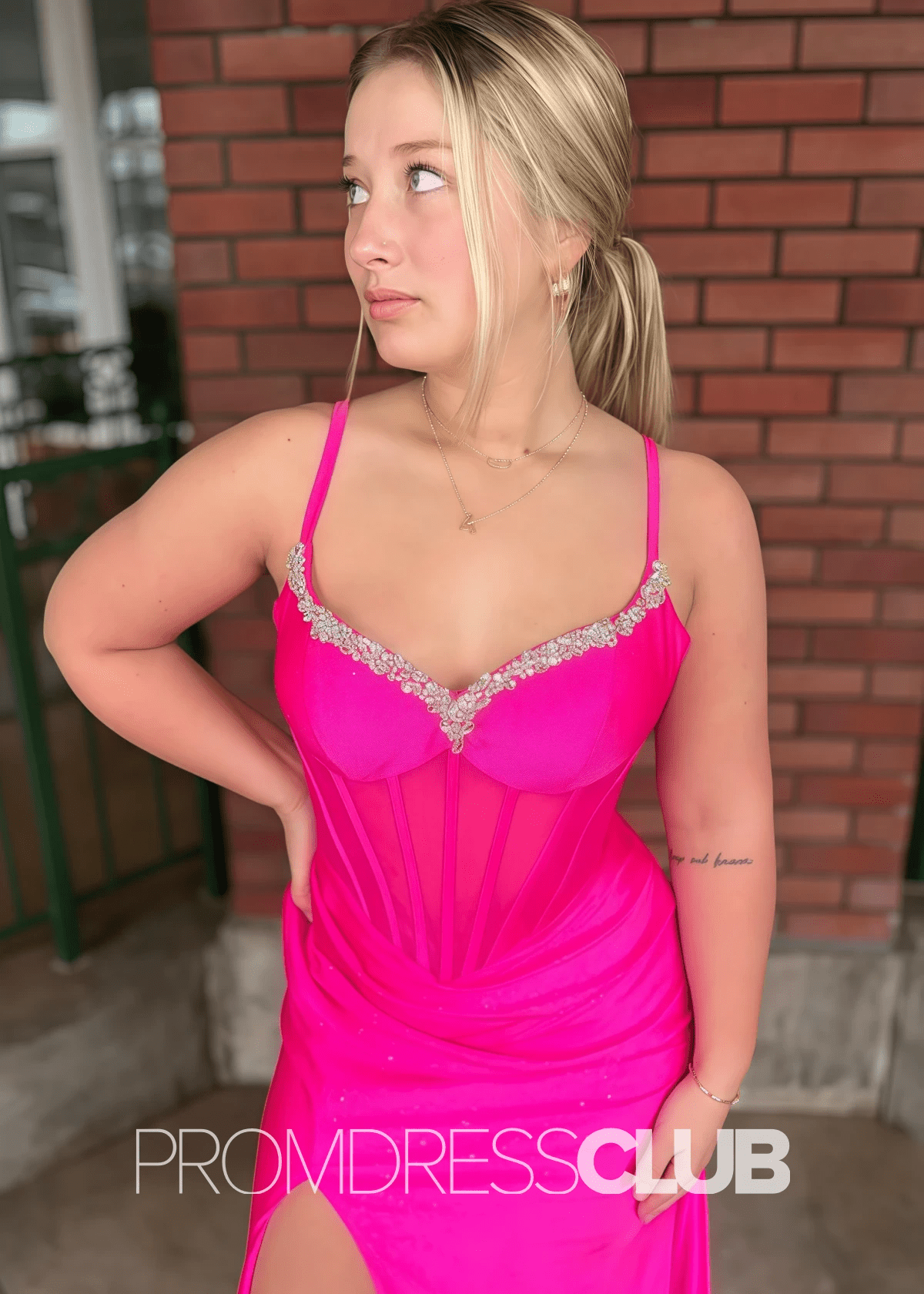 Diana |Royal Blue Prom Dresses Plus Size Long Mermaid Corset Beaded Sparkly Lace with Slit - Hot Pink - PromDressClub